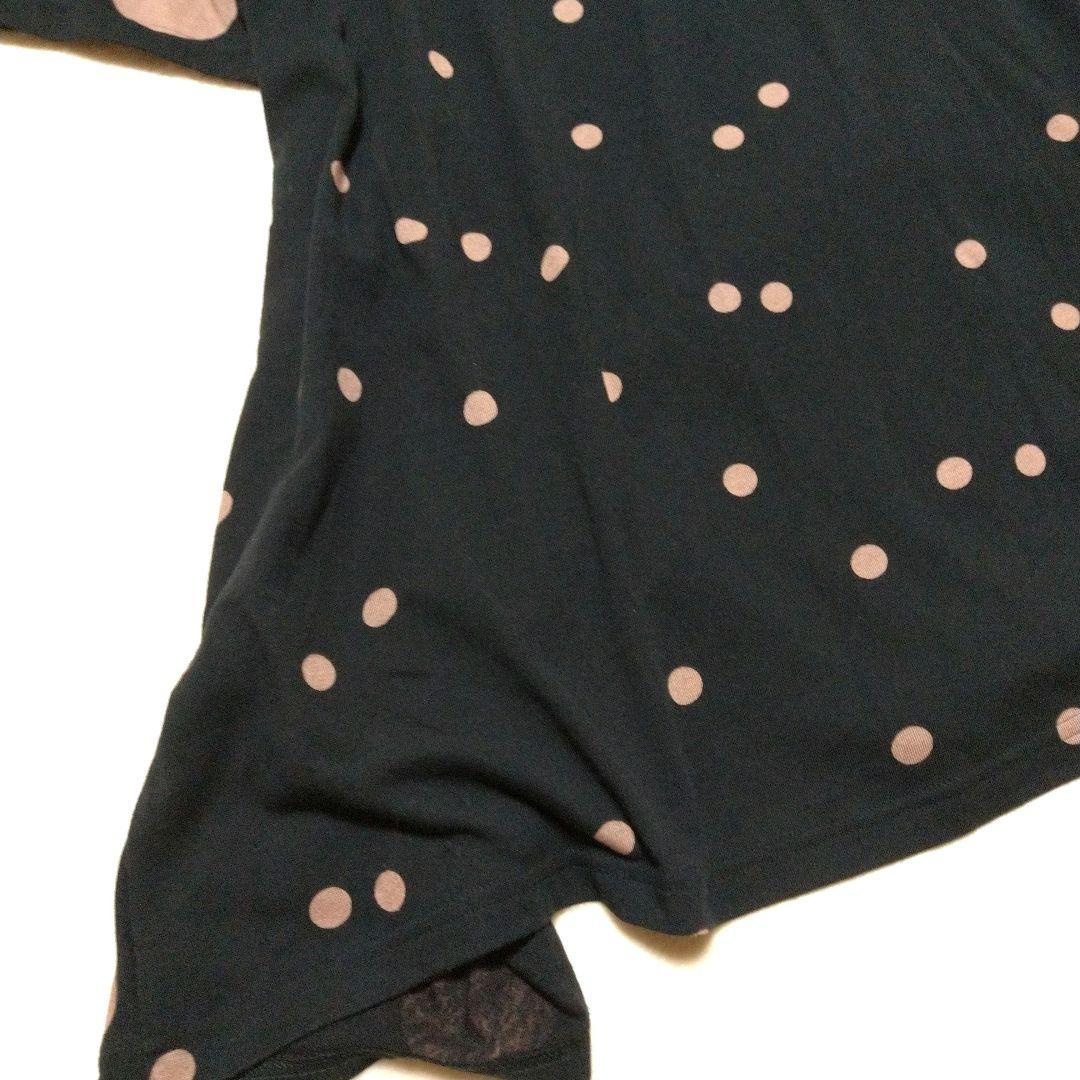 美品　慈雨　五分袖チュニック ドット柄　L　センソユニコ　黒　ベージュ