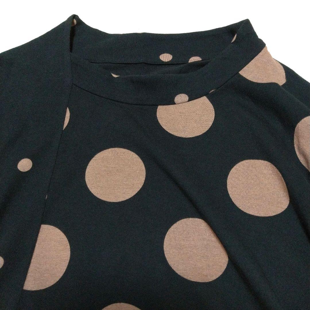 美品　慈雨　五分袖チュニック ドット柄　L　センソユニコ　黒　ベージュ