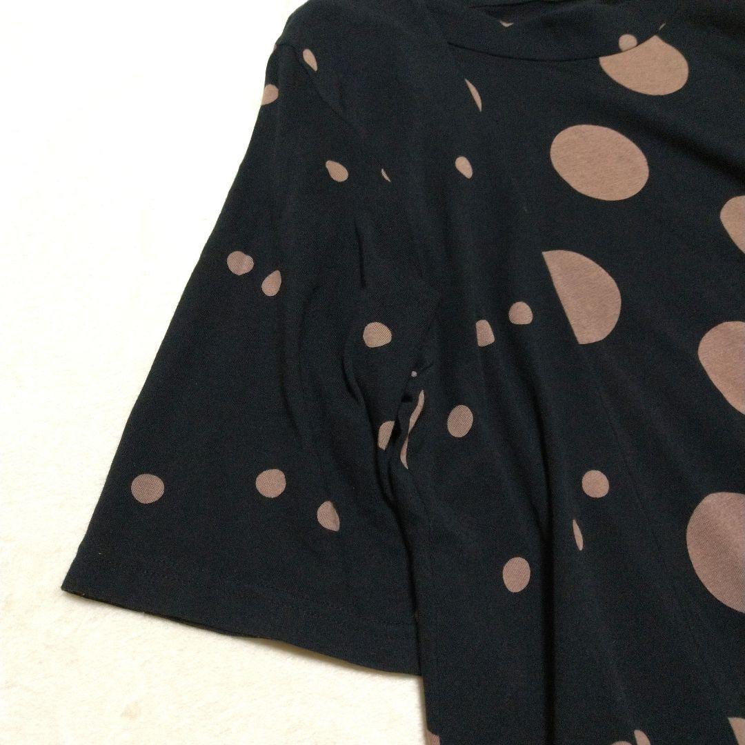 美品　慈雨　五分袖チュニック ドット柄　L　センソユニコ　黒　ベージュ