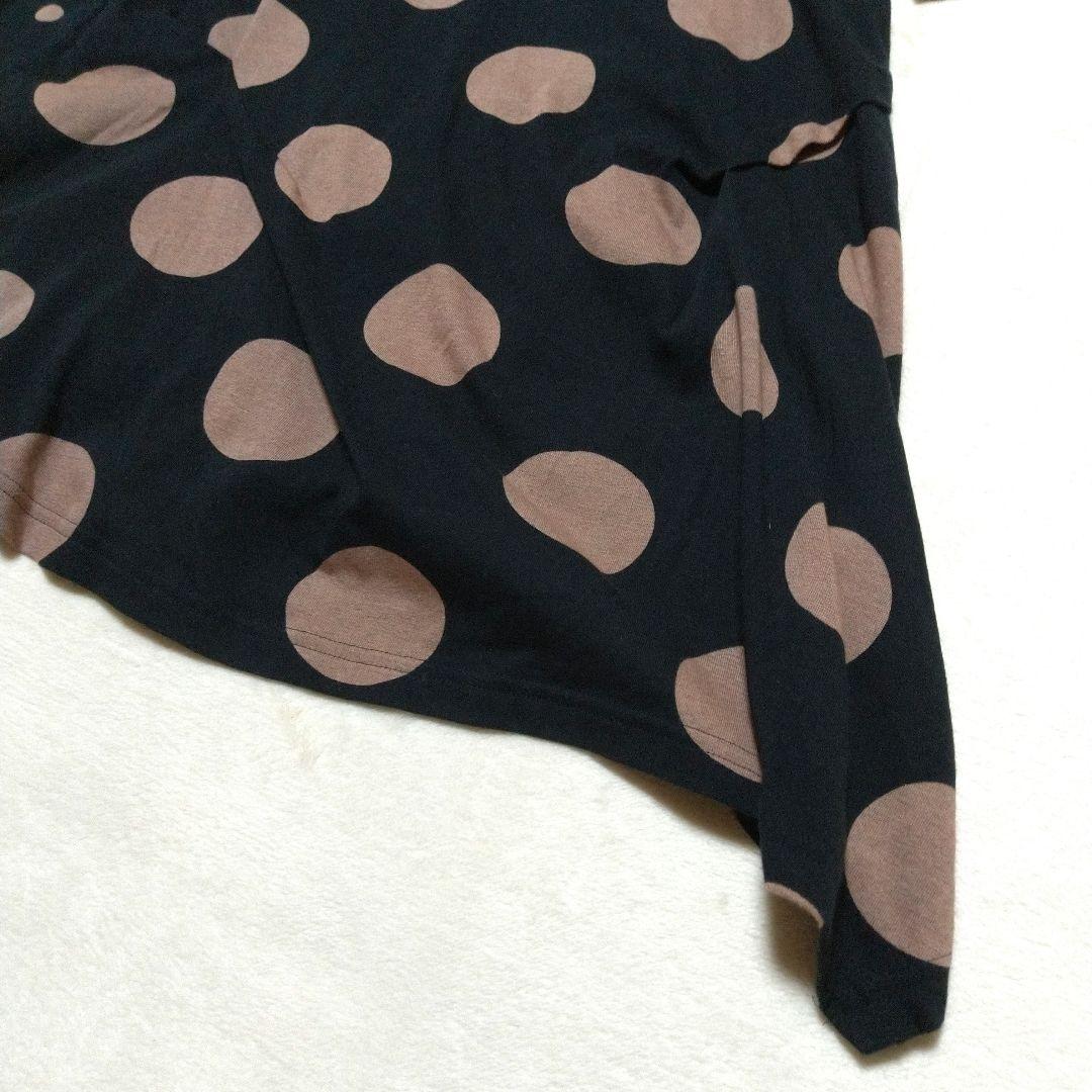 美品　慈雨　五分袖チュニック ドット柄　L　センソユニコ　黒　ベージュ