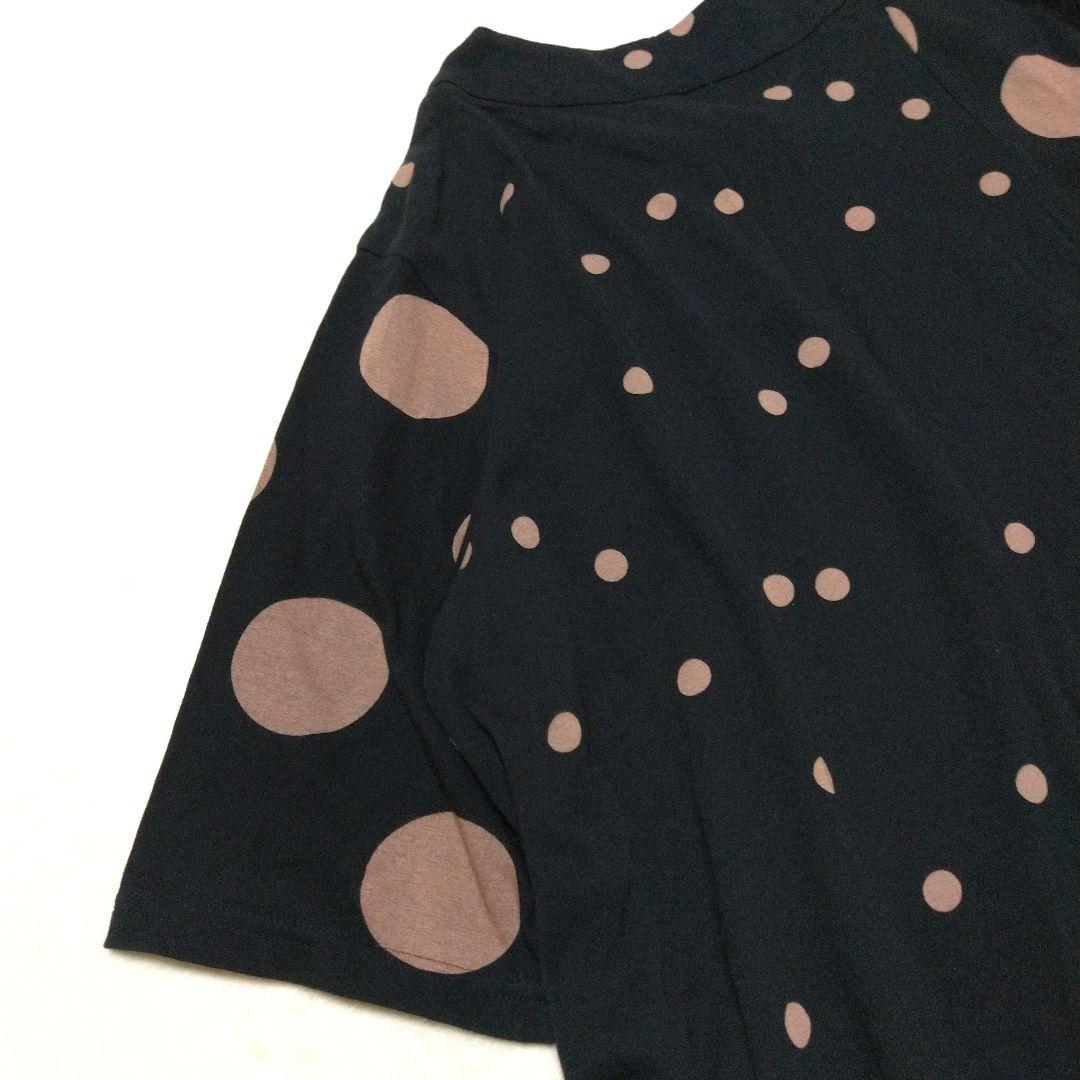 美品　慈雨　五分袖チュニック ドット柄　L　センソユニコ　黒　ベージュ