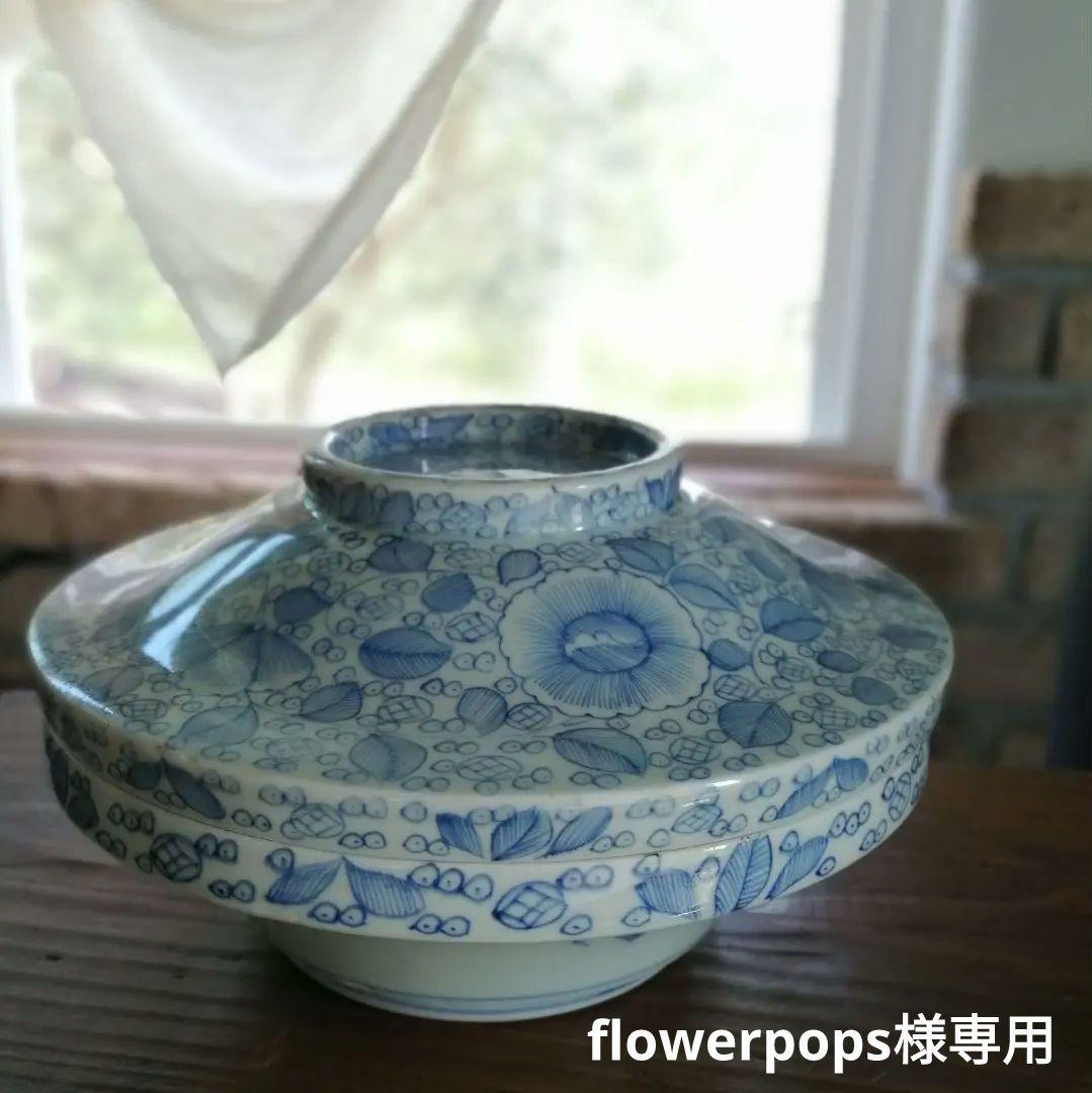 古伊万里　幕末　線描き　牡丹唐草図　食籠