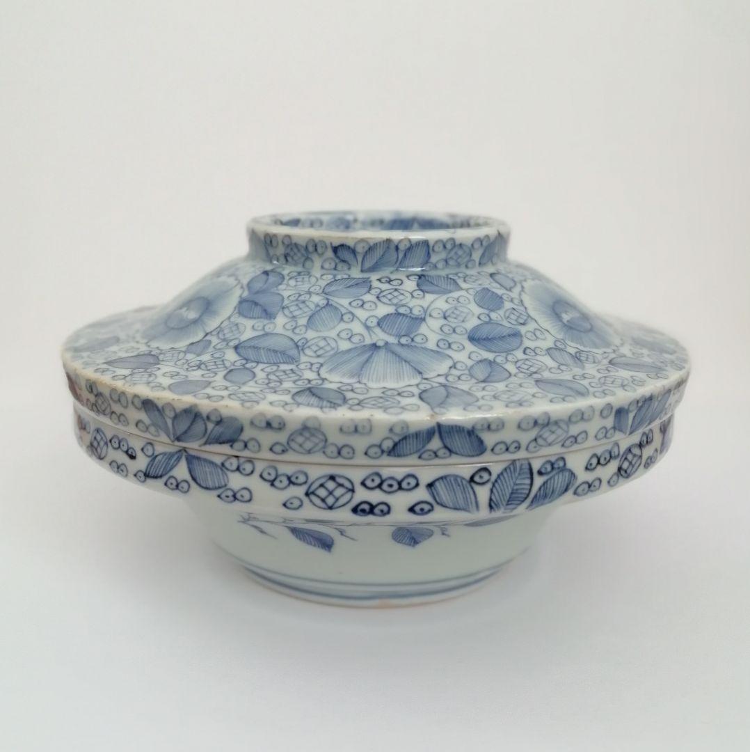 古伊万里　幕末　線描き　牡丹唐草図　食籠