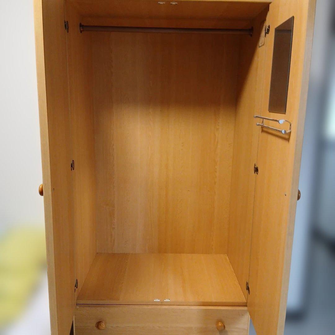 ナチュラルウッド洋服タンス ワードローブ 2引き出し
