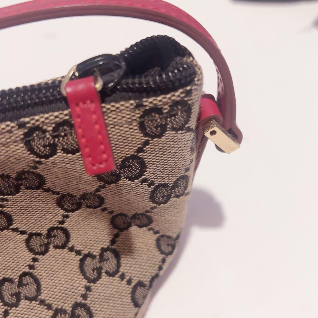 GUCCI アクセサリーポーチ GG柄 レッド ブラウン ハンドバッグ