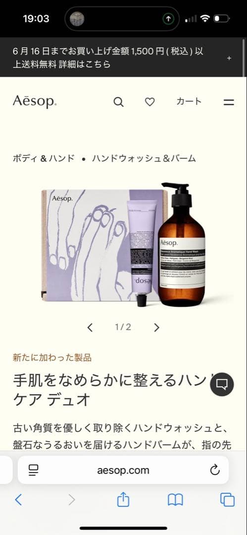 Aesop イソップ ハンドウォッシュ&バーム ハンドケアデュオ