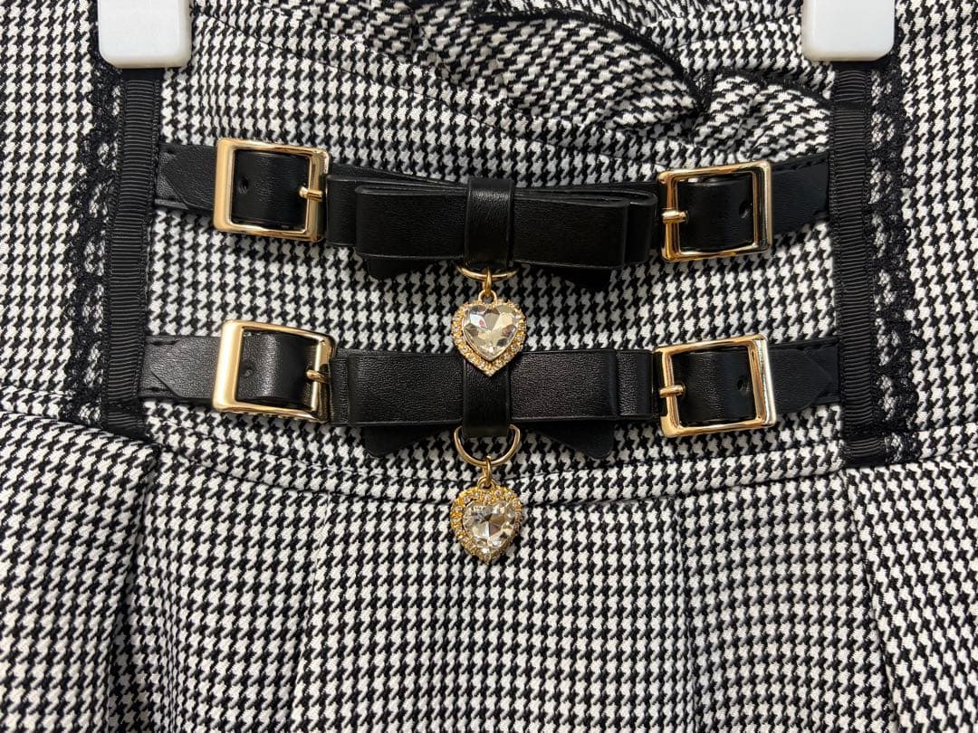 LIZLISA 2連リボンベルトスカパン ブラックチェック