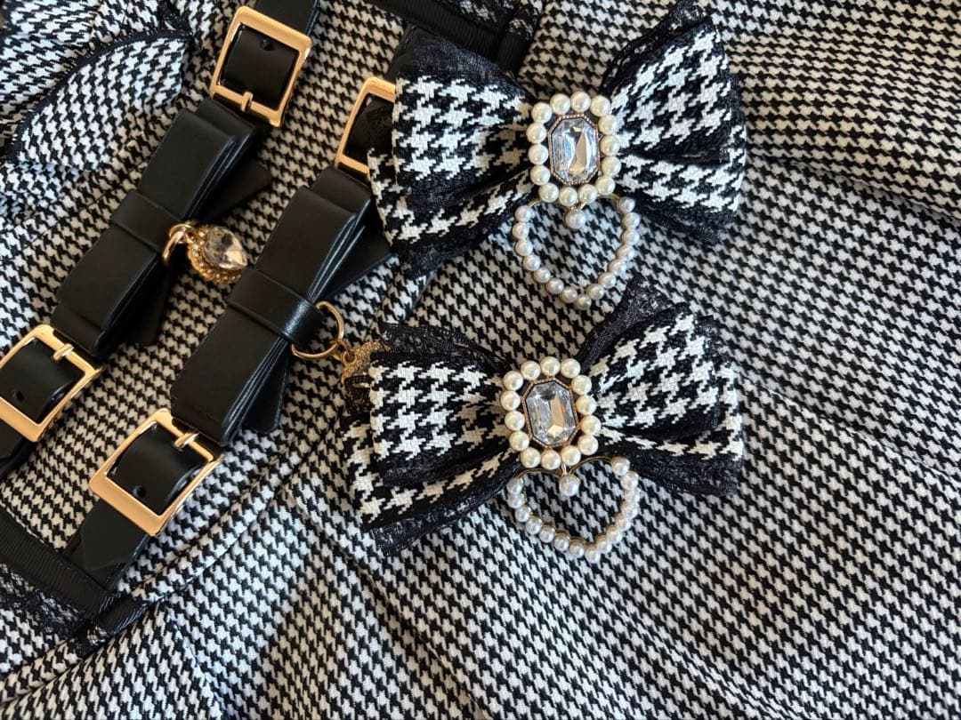 LIZLISA 2連リボンベルトスカパン ブラックチェック