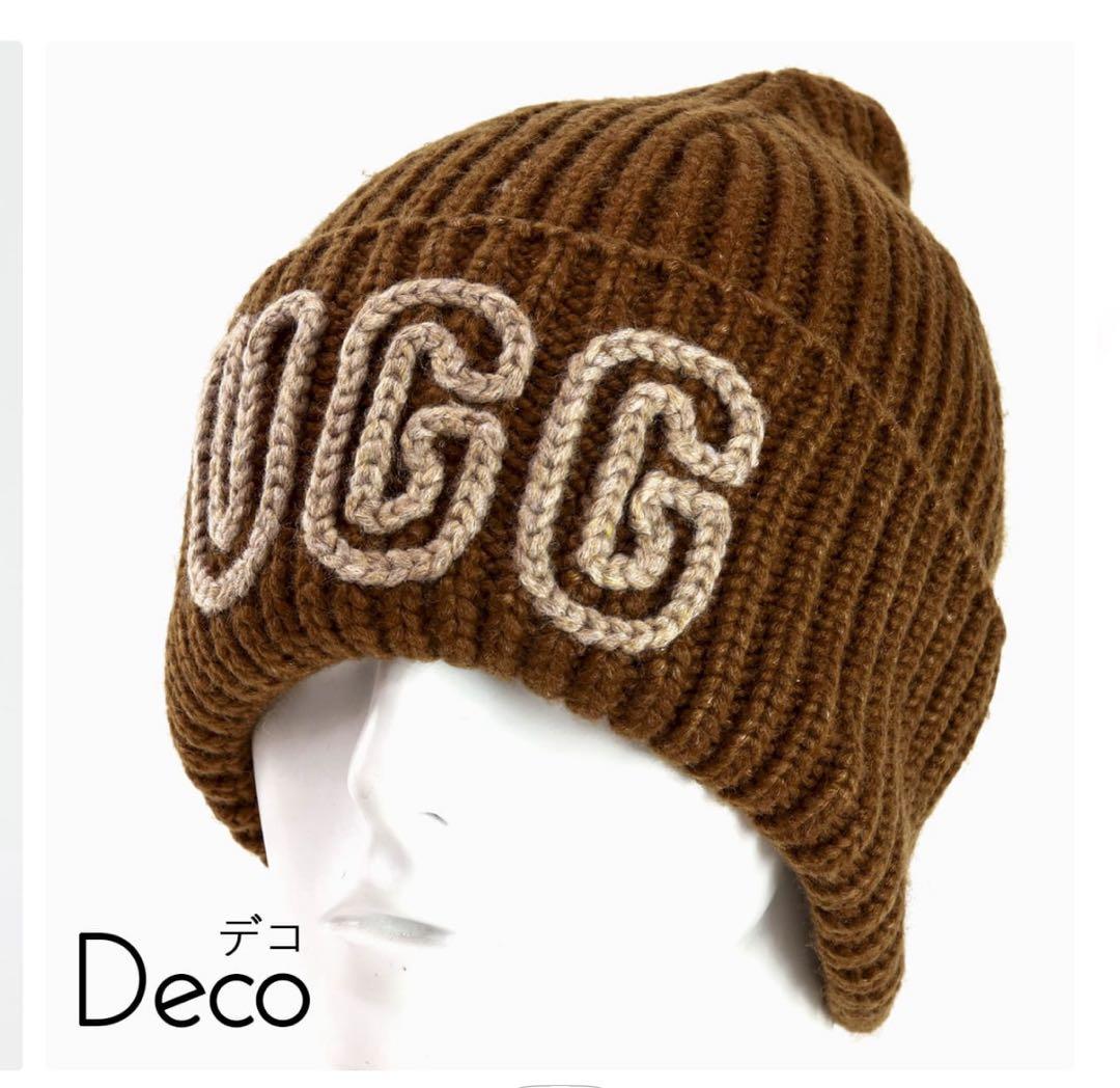 UGG ビーニー ニット帽 ビッグロゴ チャンキー クラフテッド リブ ビーニー
