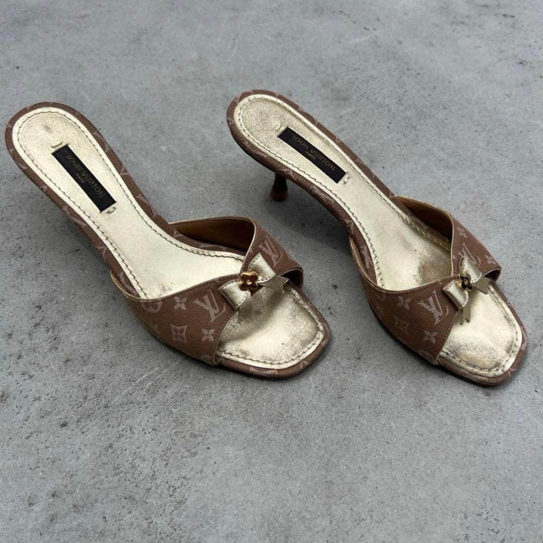 Vintage LOUIS VUITTON ブラウンゴールドミュール