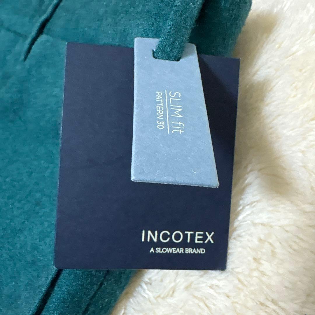 新品タグ付き INCOTEX スリムフィットウールスラックスパンツ グリーン54