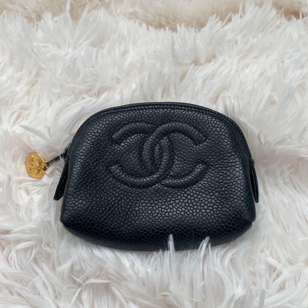 【凛】CHANEL ココマーク キャビアスキン レザー ポーチケース