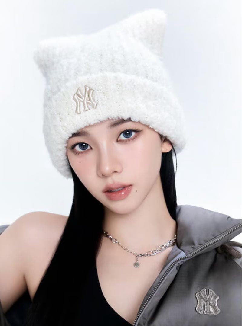 MLB KOREA Plush Miyaong Beanie ネコ耳　クリーム