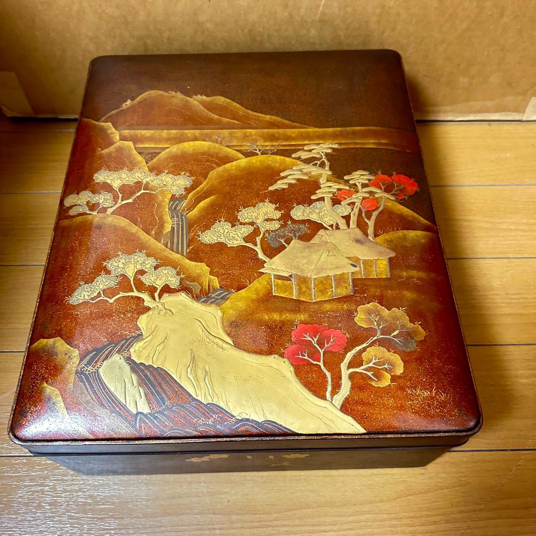 金蒔絵吉野山図硯箱 明治時代-19世紀頃 硯 水滴 双鹿 内梨子地漆器文房具