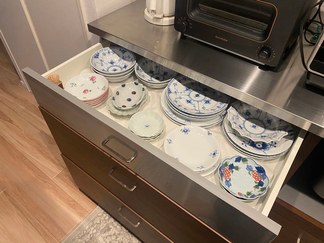 LUCIDOキッチンカウンター　ステンレス天板 3段引き出し