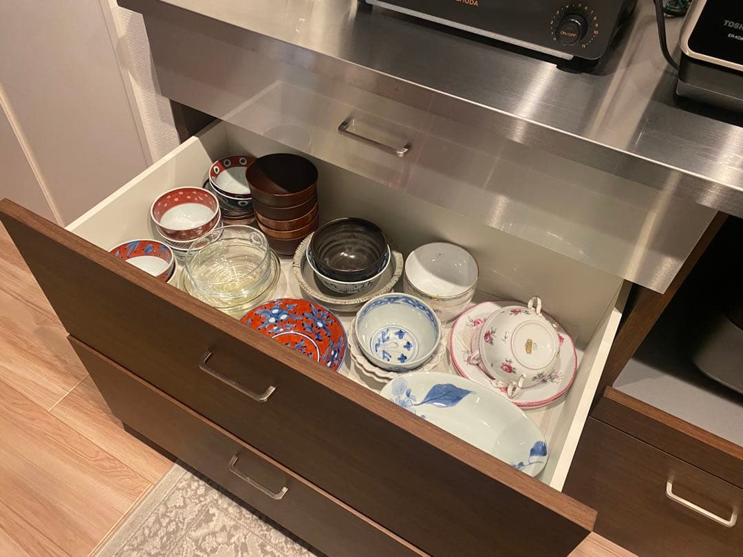 LUCIDOキッチンカウンター　ステンレス天板 3段引き出し