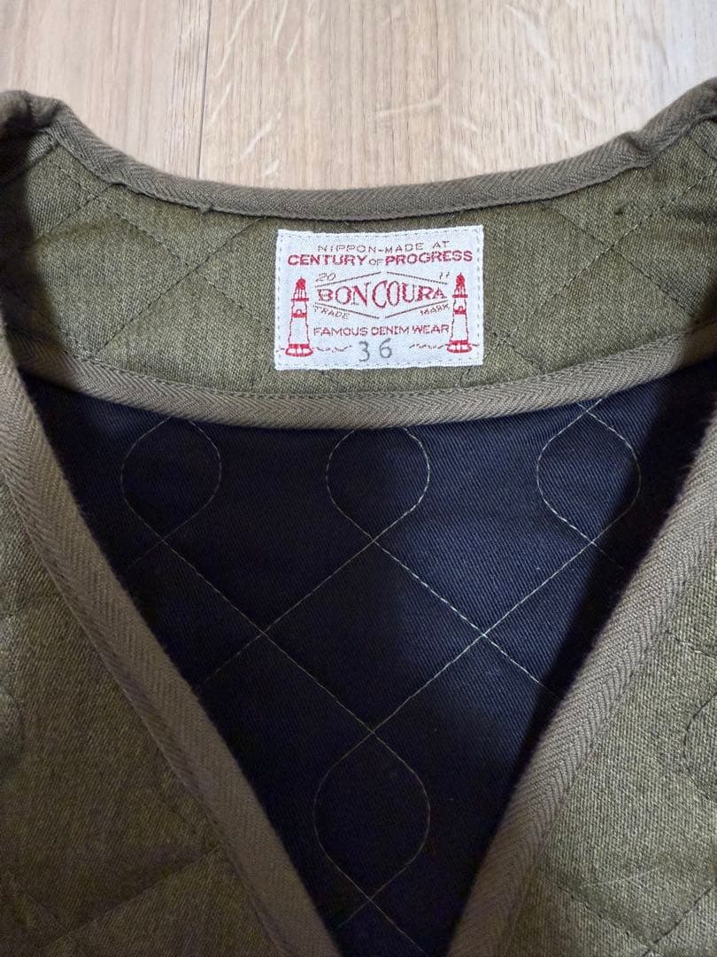 ア*ム様 BONCOURA パイピングベスト　ボンクラ ジレ　オリーブ　36