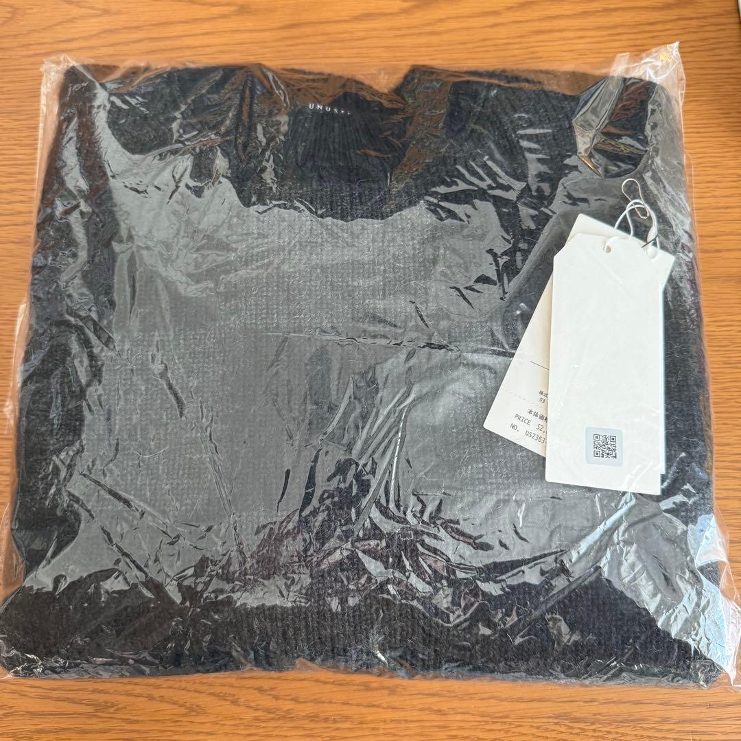 【美品・3】UNUSED チェッカーフラッグ クルーネック セーター ニット 黒