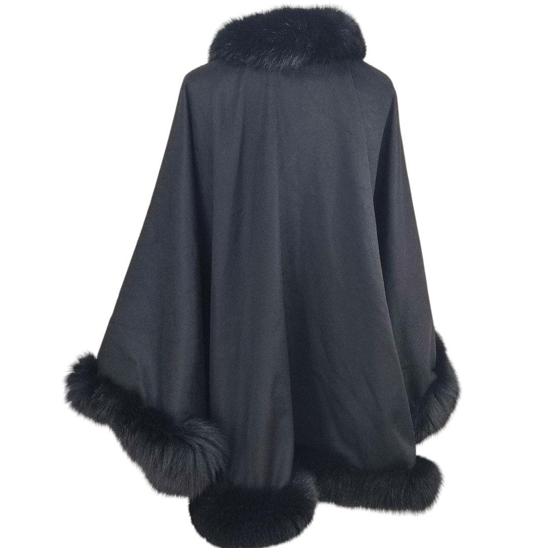 美品　SAGA FURS　ケープ　カシミヤ × 染めブルーフォックス　ブラック