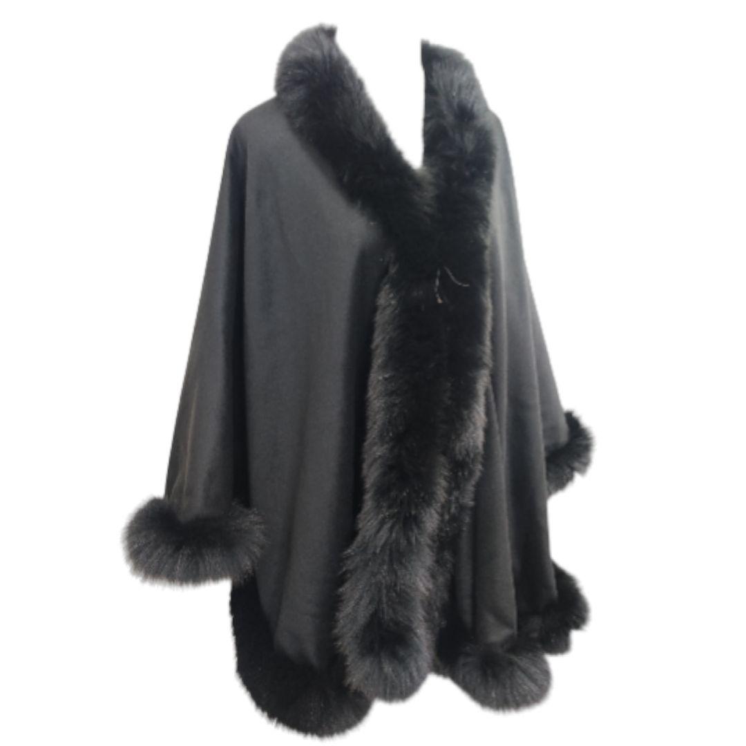 美品　SAGA FURS　ケープ　カシミヤ × 染めブルーフォックス　ブラック