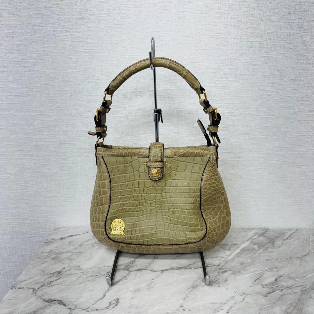 ✨ADMJ✨アクセソワ✨2WAY✨ロゴ✨ゴールド金具✨クロコレザー✨ハンドバッグ