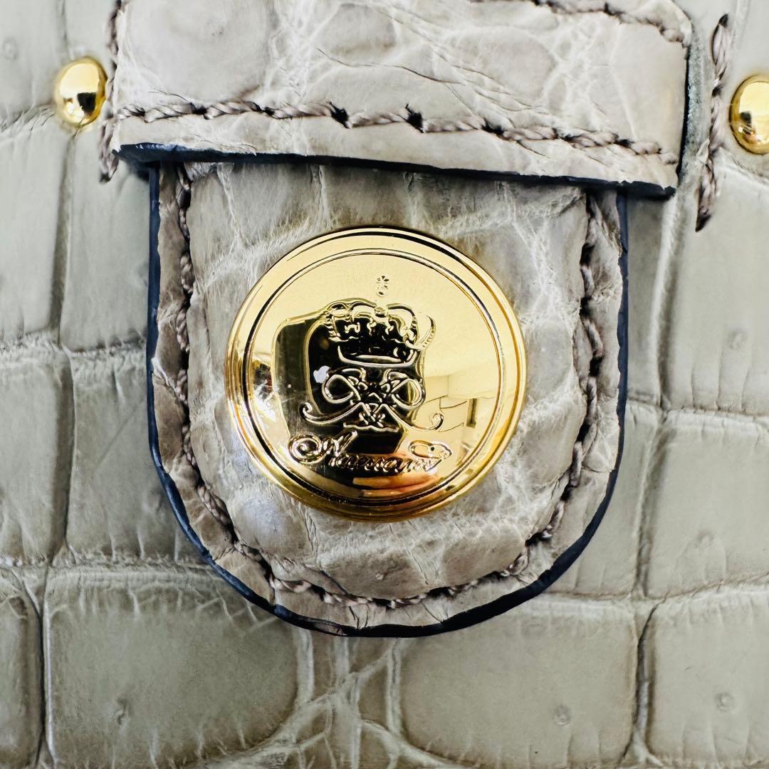 ✨ADMJ✨アクセソワ✨2WAY✨ロゴ✨ゴールド金具✨クロコレザー✨ハンドバッグ