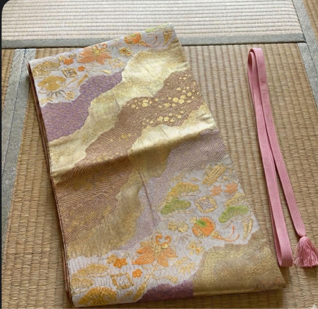 極美品 正絹 色留袖　4点セット 三つ紋 総柄　高級　袋帯　比翼仕立て