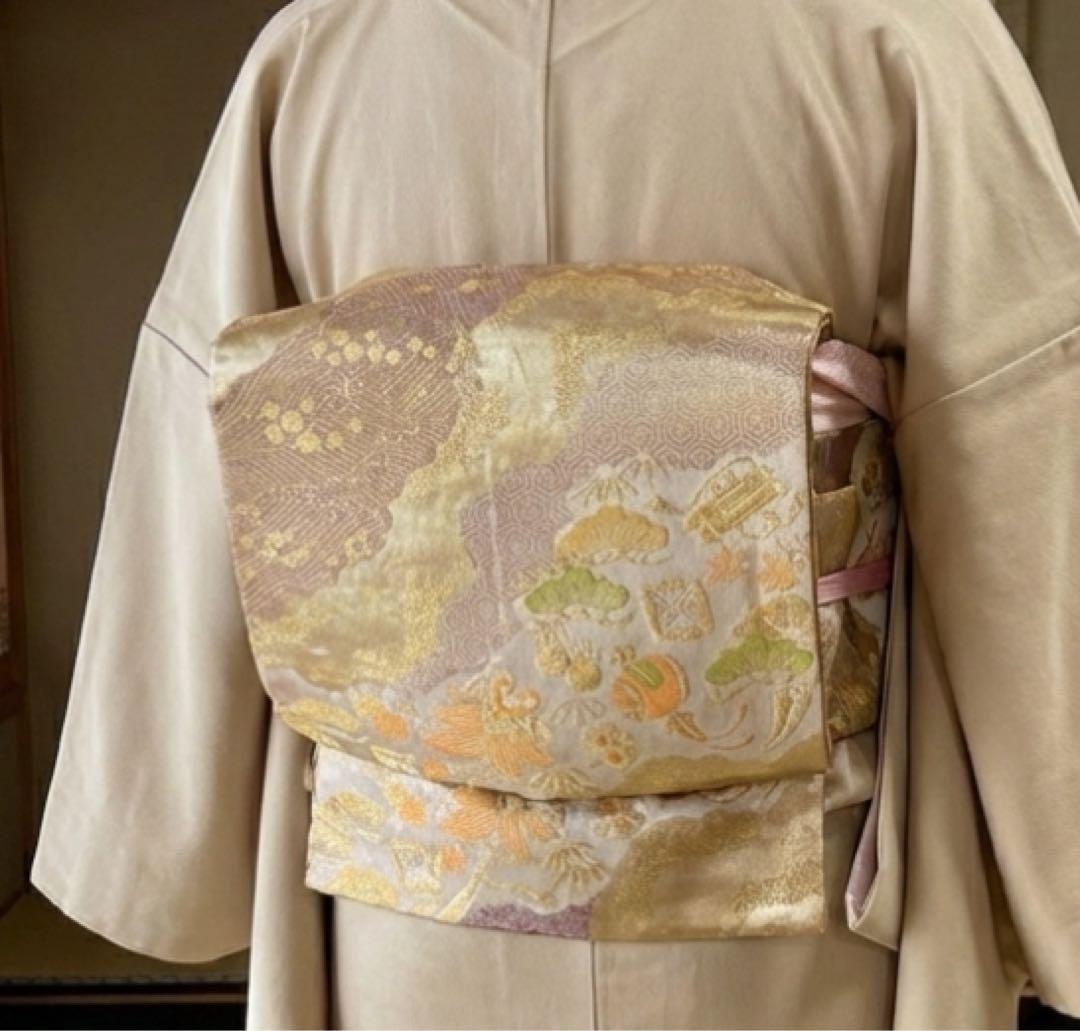 極美品 正絹 色留袖　4点セット 三つ紋 総柄　高級　袋帯　比翼仕立て