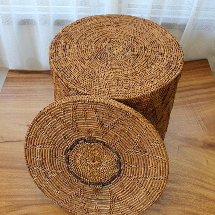 【アウトレット】バリ島 アタ アタ製品 ふた付き ラウンドBOX Φ30