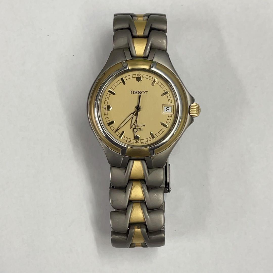 希少 TISSOT ティソ チタン デイト メンズ腕時計 ゴールド T660