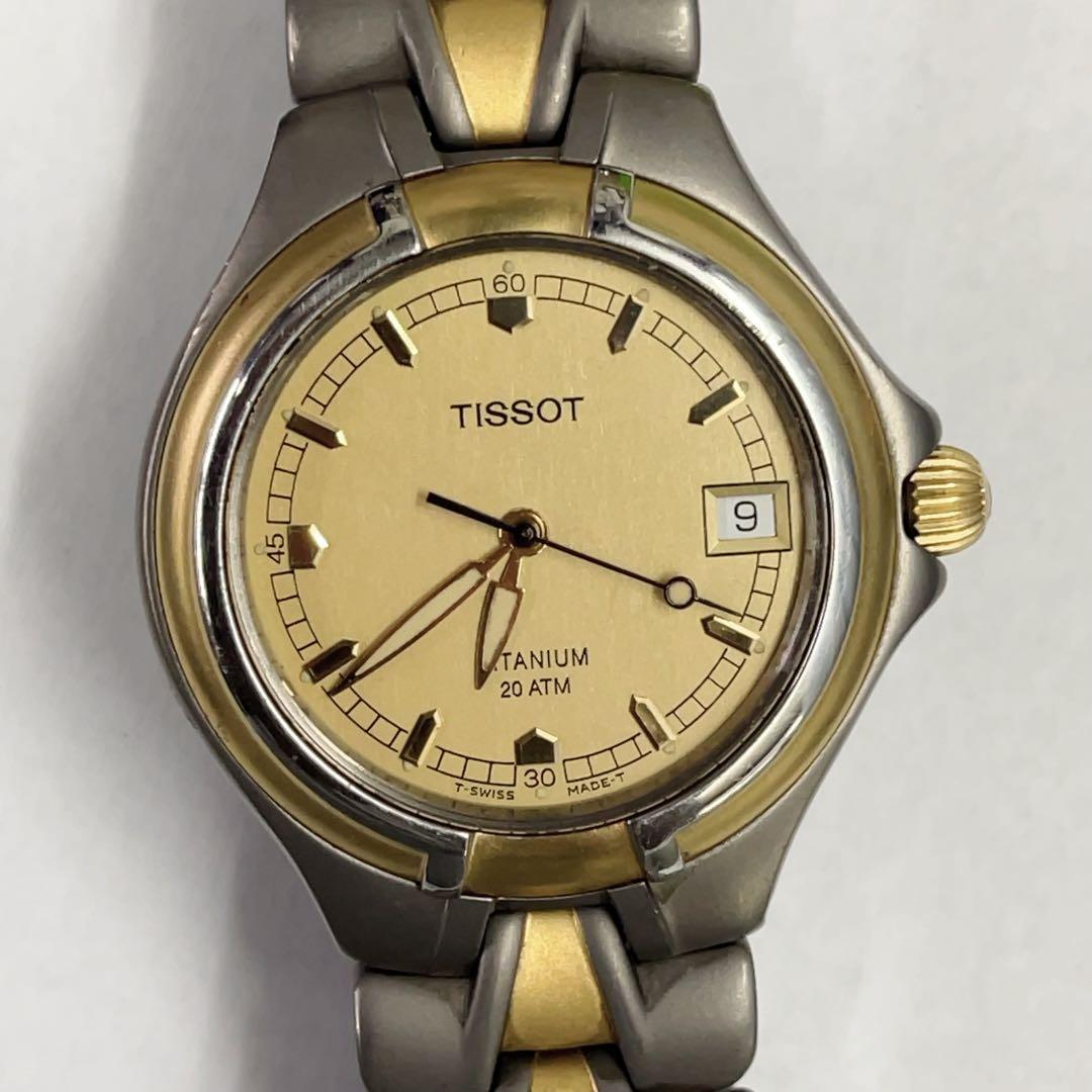 希少 TISSOT ティソ チタン デイト メンズ腕時計 ゴールド T660