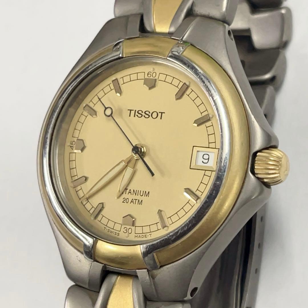 希少 TISSOT ティソ チタン デイト メンズ腕時計 ゴールド T660
