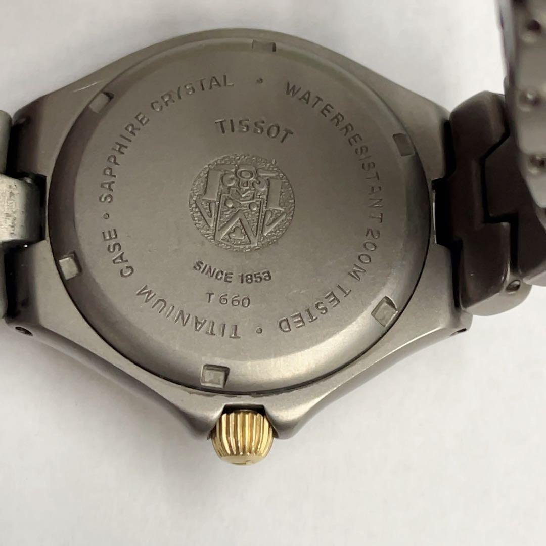 希少 TISSOT ティソ チタン デイト メンズ腕時計 ゴールド T660