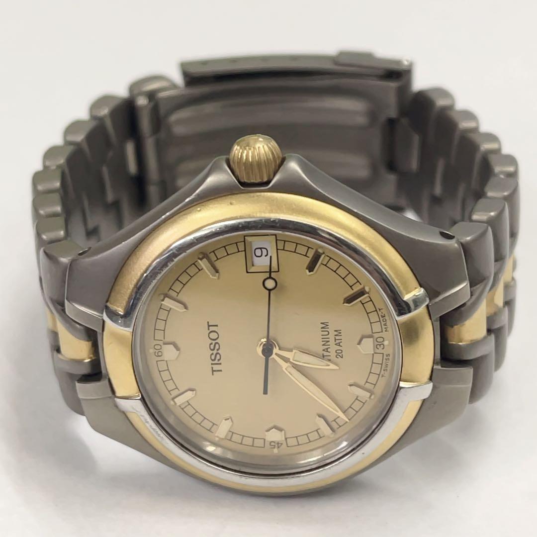 希少 TISSOT ティソ チタン デイト メンズ腕時計 ゴールド T660