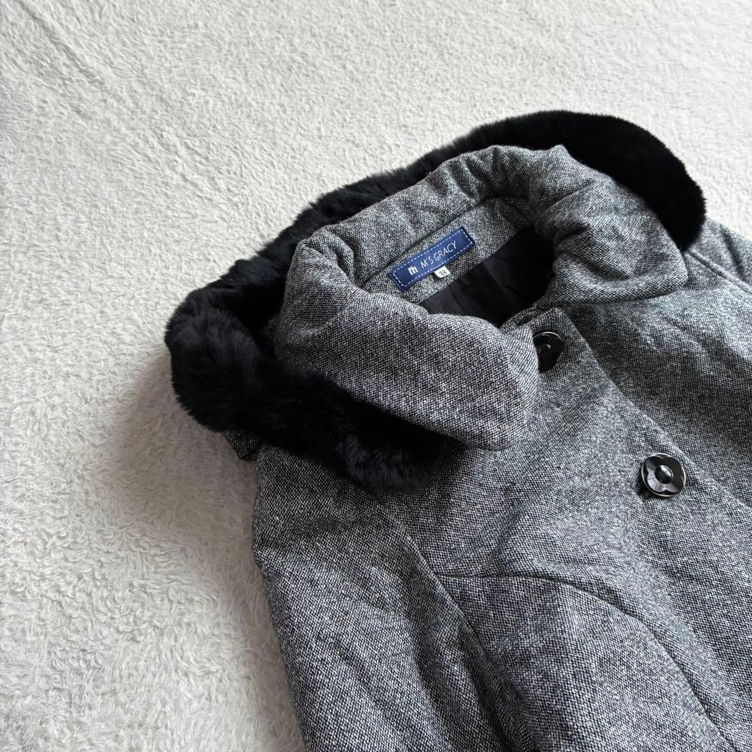 M'S GRACY 美品 レッキスファー フード付きフリルコート 38 黒