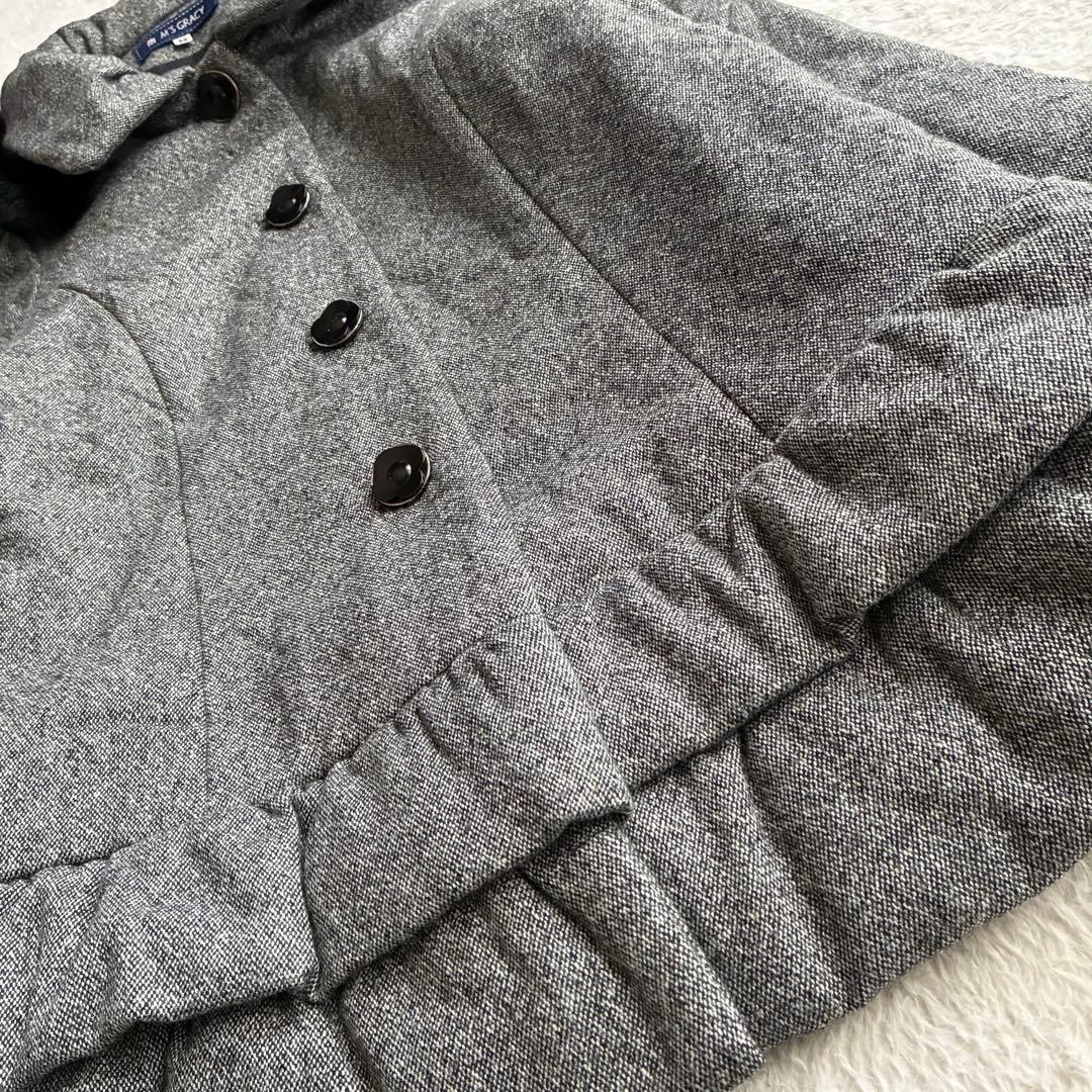 M'S GRACY 美品 レッキスファー フード付きフリルコート 38 黒