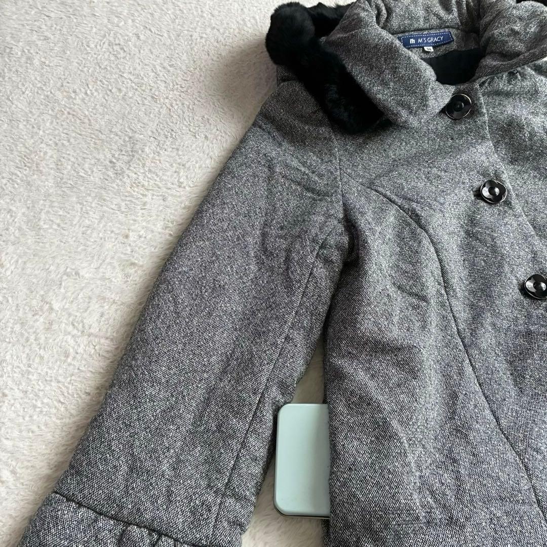 M'S GRACY 美品 レッキスファー フード付きフリルコート 38 黒