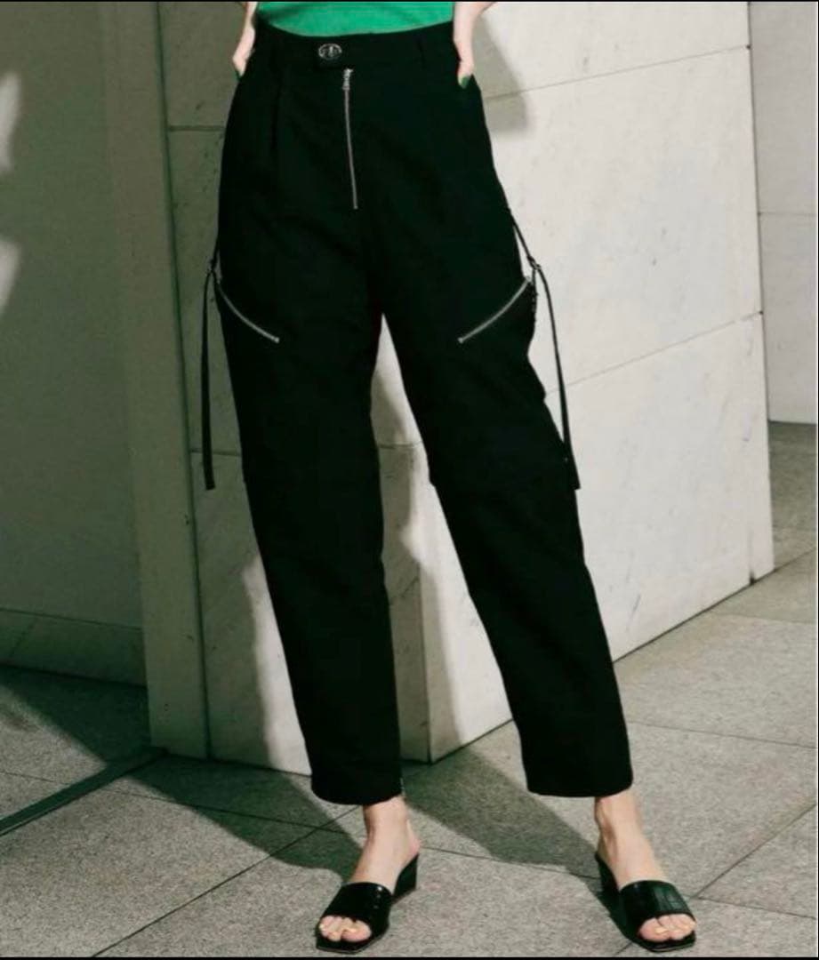 Maison special メニースラッシュテーパードパンツ　黒