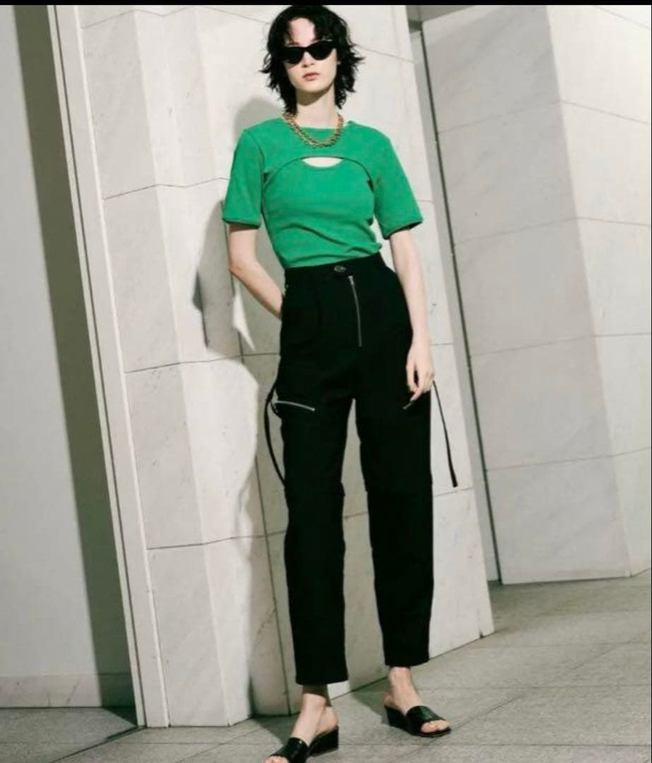 Maison special メニースラッシュテーパードパンツ　黒