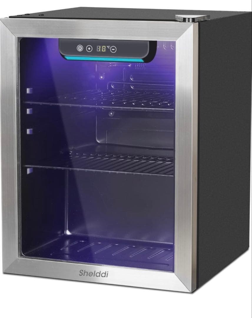 冷蔵庫 48L 小型 透明ガラスドア ステンレス　おしゃれ 静音 省エネ