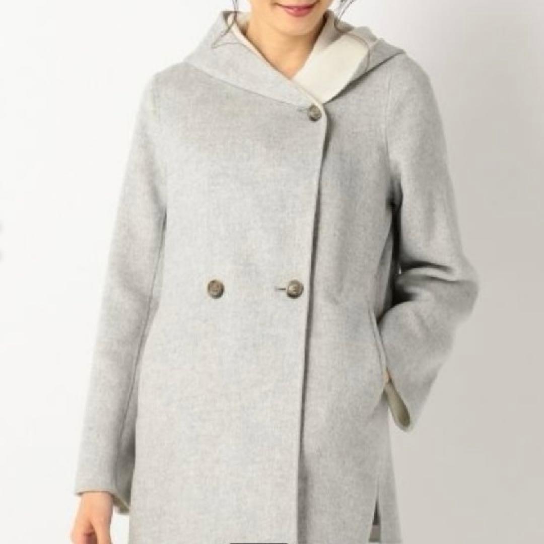 23区 アンゴラ混ソフトウールリバーコート 38 フーデッドコート 軽量