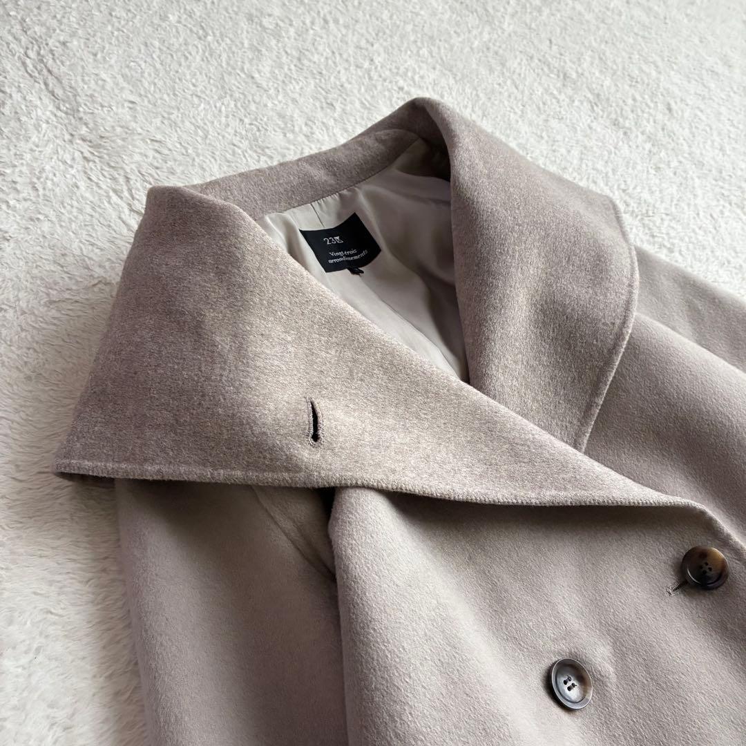 23区 アンゴラ混ソフトウールリバーコート 38 フーデッドコート 軽量