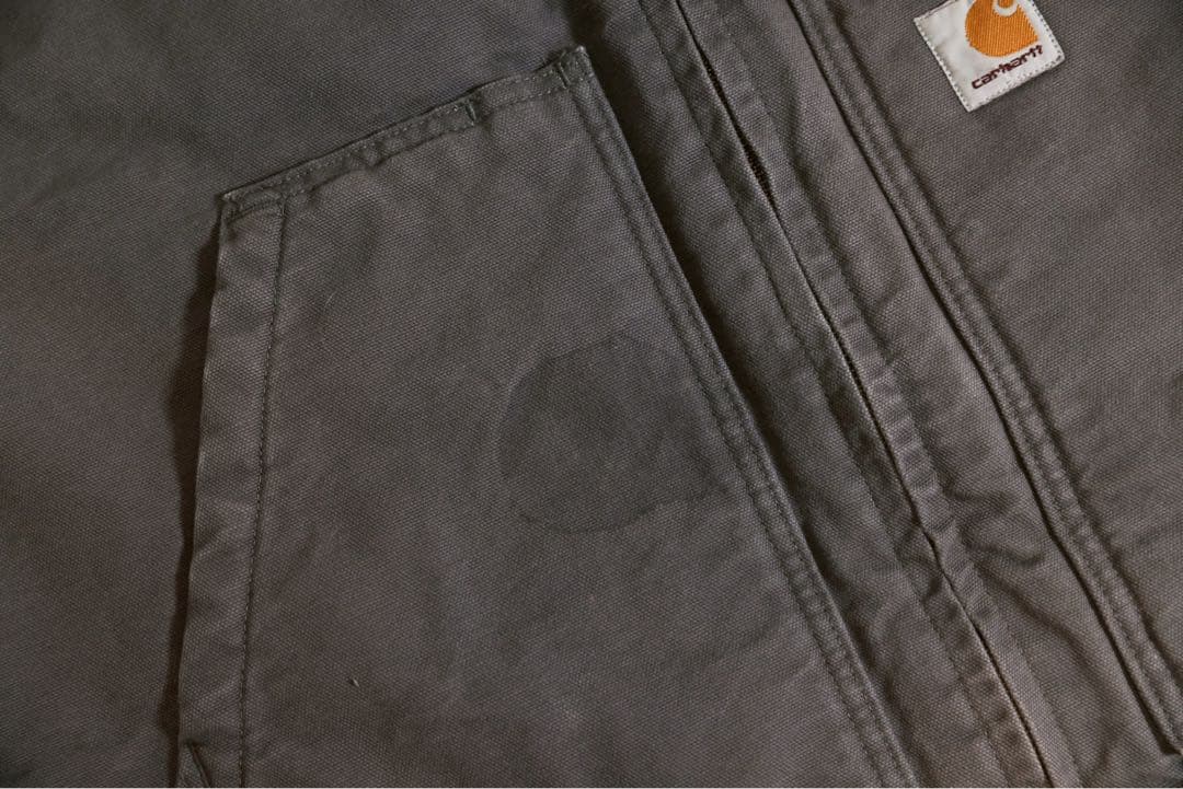 カーハート ダックベスト 企業ロゴ 裏ボア 2XL ビンテージ フェード 色落ち