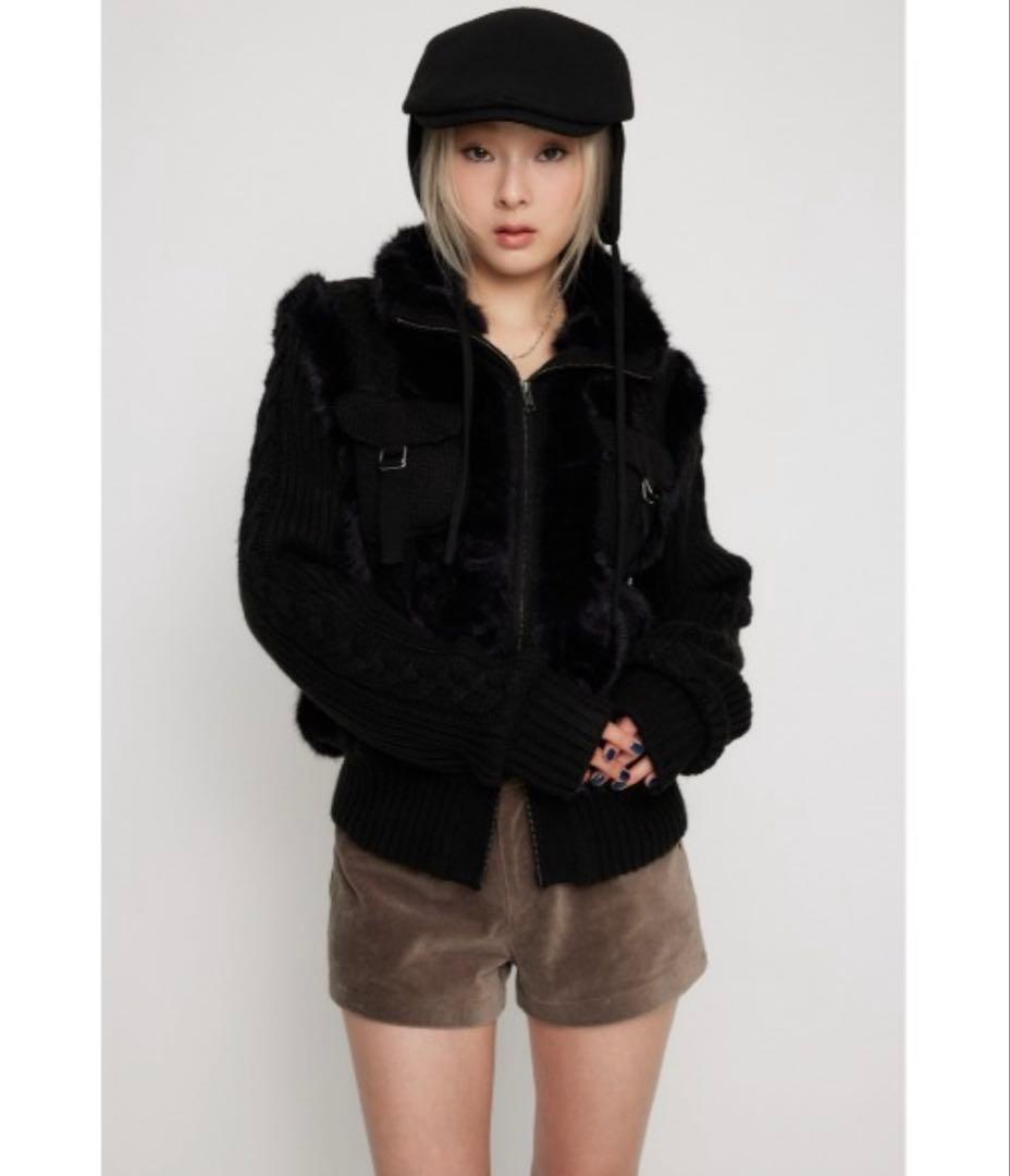 laguagem CABLE KNIT FAUX FUR ブルゾン