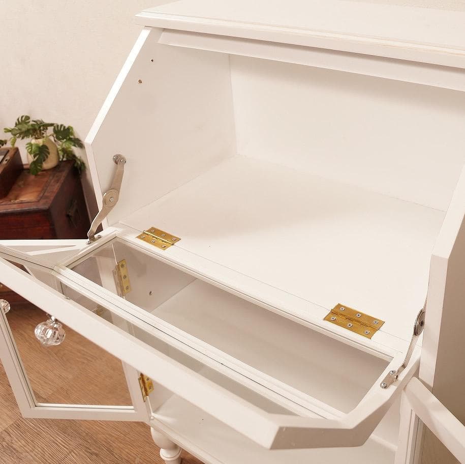 【新品】クラシカル　ガラスキャビネット　アンティークホワイト　収納 チェスト