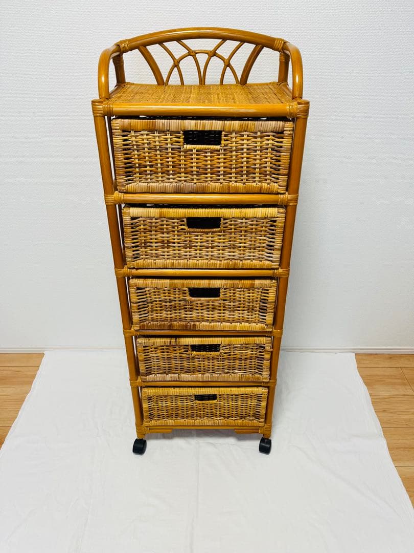 今だけ希望金額で購入可能❗️ラタン 籐家具 アンティーク 五段 チェスト 箪笥