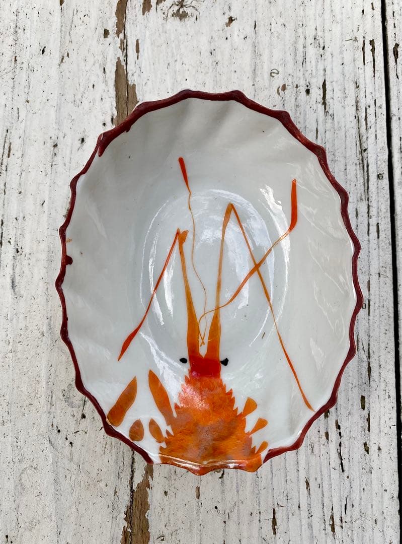 台湾 ヴィンテージ 海老絵付け 小皿 5枚セット 民藝 古道具 アンティーク