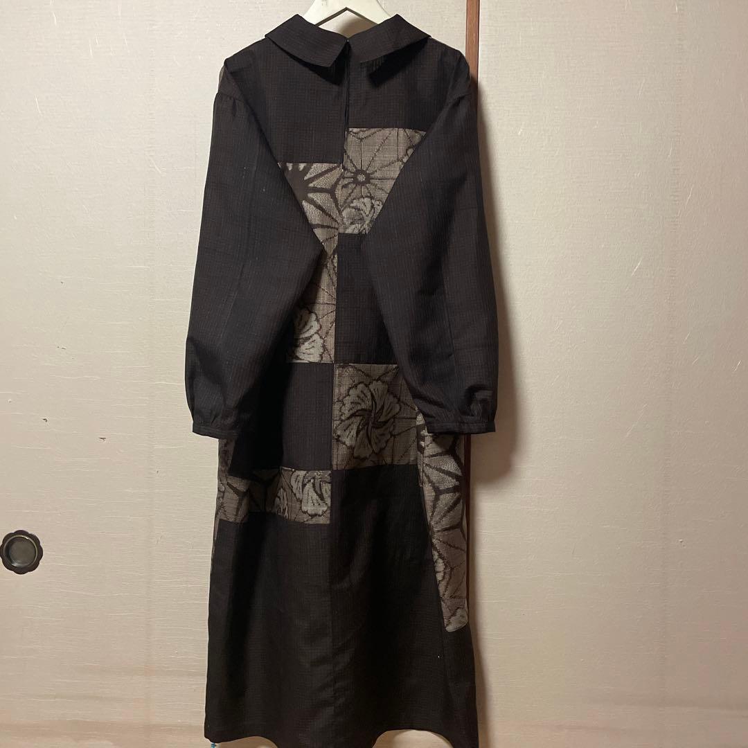 新春　お値下げ　泥大島と小格子紬のワンピース