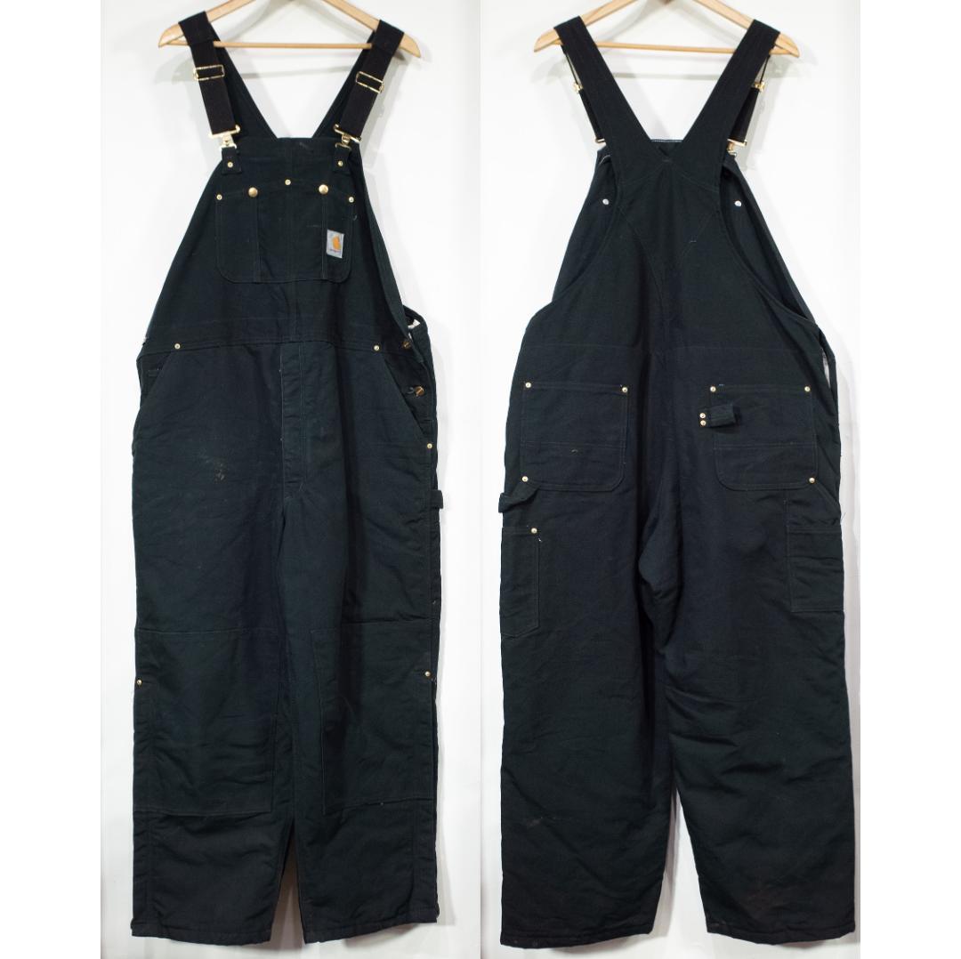 Carhartt 裏地付 ダック オーバーオール R02 46×28 ブラック