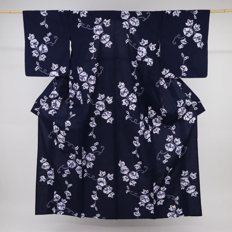 《新品◆しぼり＊浴衣■長尺◆あじさいの花模様◆濃紺◆木綿着物◆UA8-14》